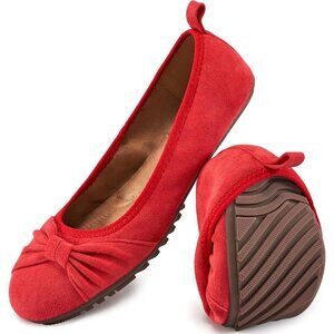 Women's Red Round Toe Elegant Bow knot Foldable Ballet Flats Loafers Shoes